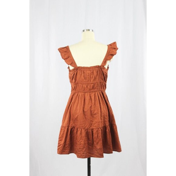 GAP Flutter Sleeve Cinch Waist Copper Beach Brown Cotton Mini Dress, Size S - Picture 5 of 13